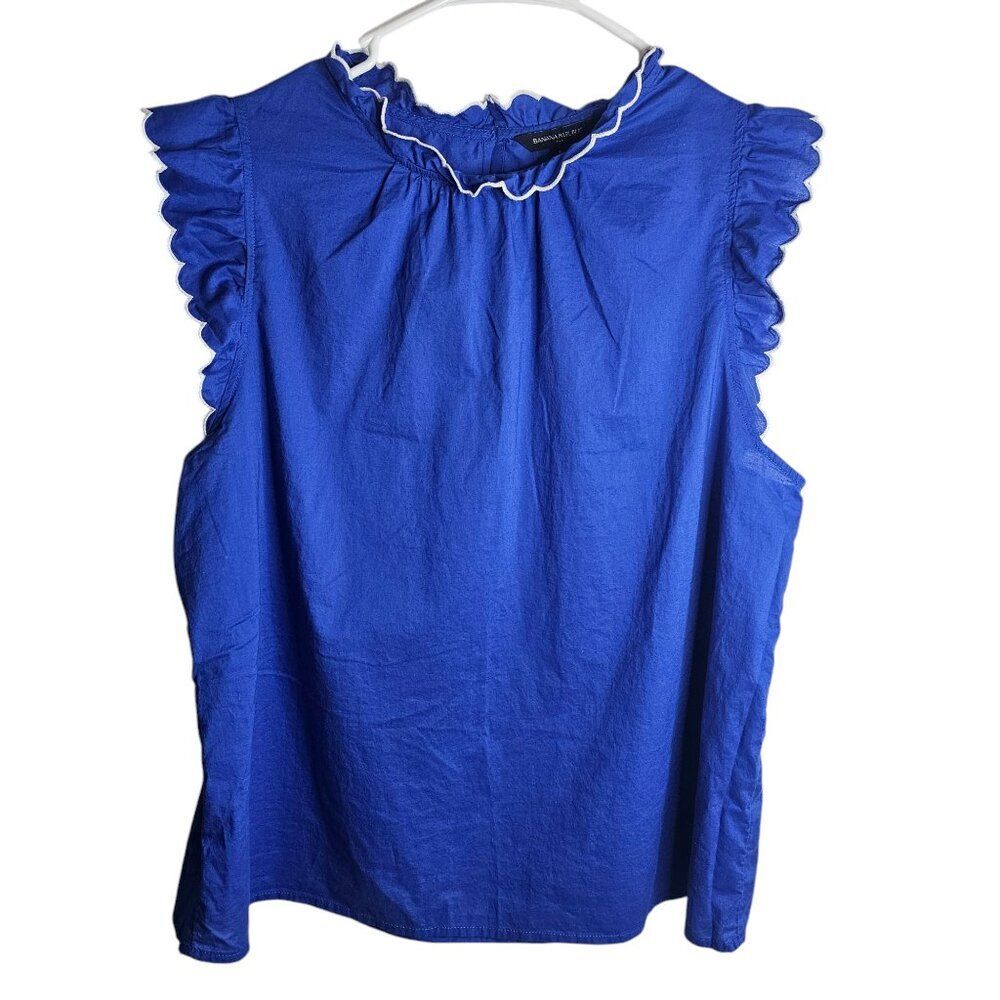 Banana Republic Cotton Royal Blue White Scalloped Blouse